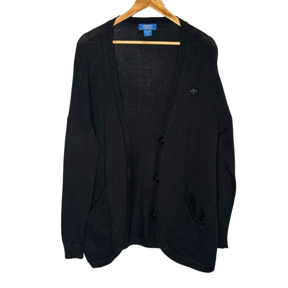 adidas Originals Black 100% Cotton Knit Cardigan Oversized S Embroidered 2013